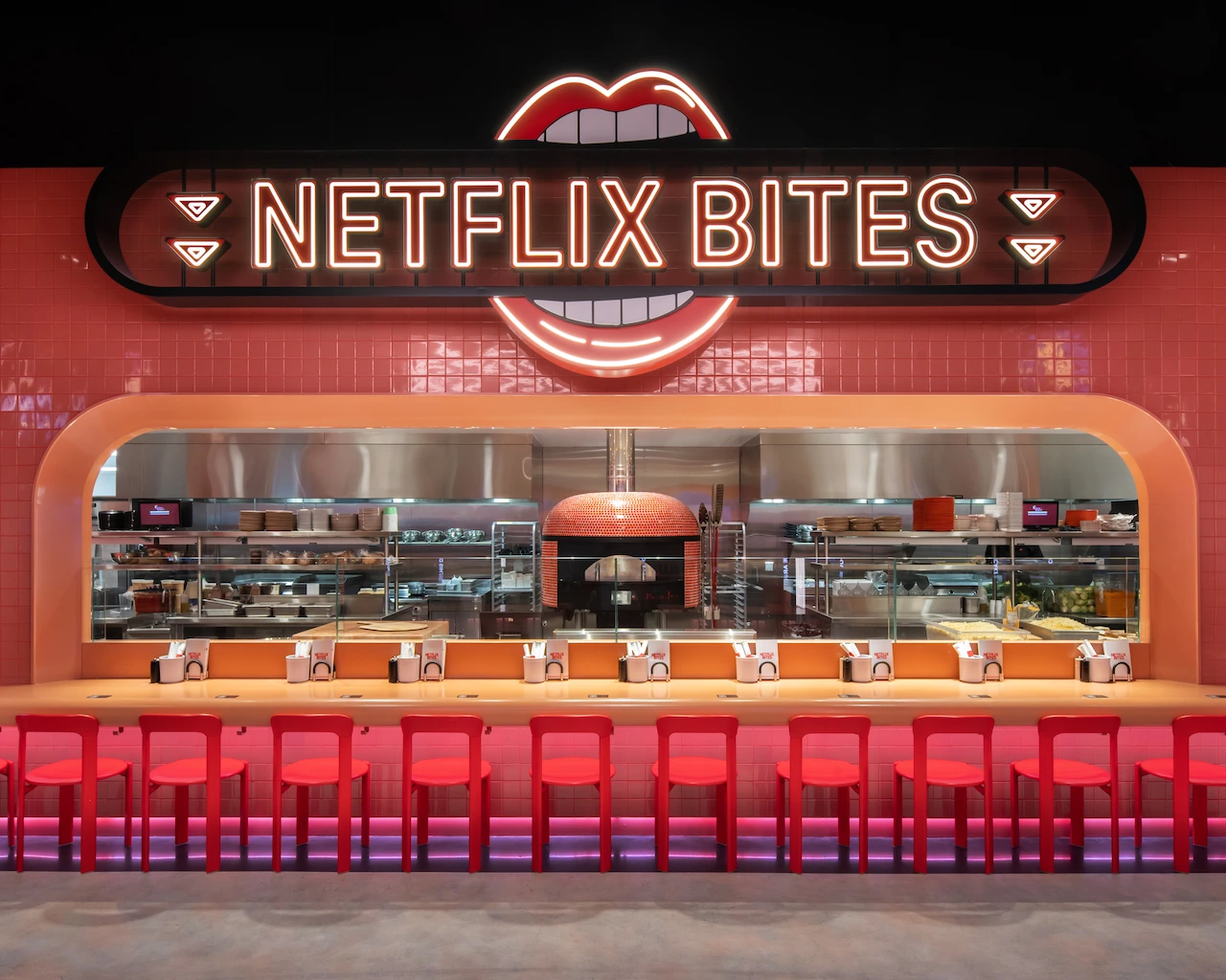 Netflix Bites exposed kitchen and bar area