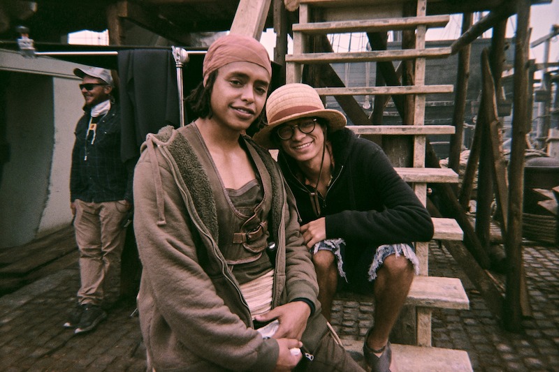 Jacob Romero as Usopp and Iñaki Godoy as Monkey D. Luffy pose for a picture together on the set of Season 1 of 'One Piece.'