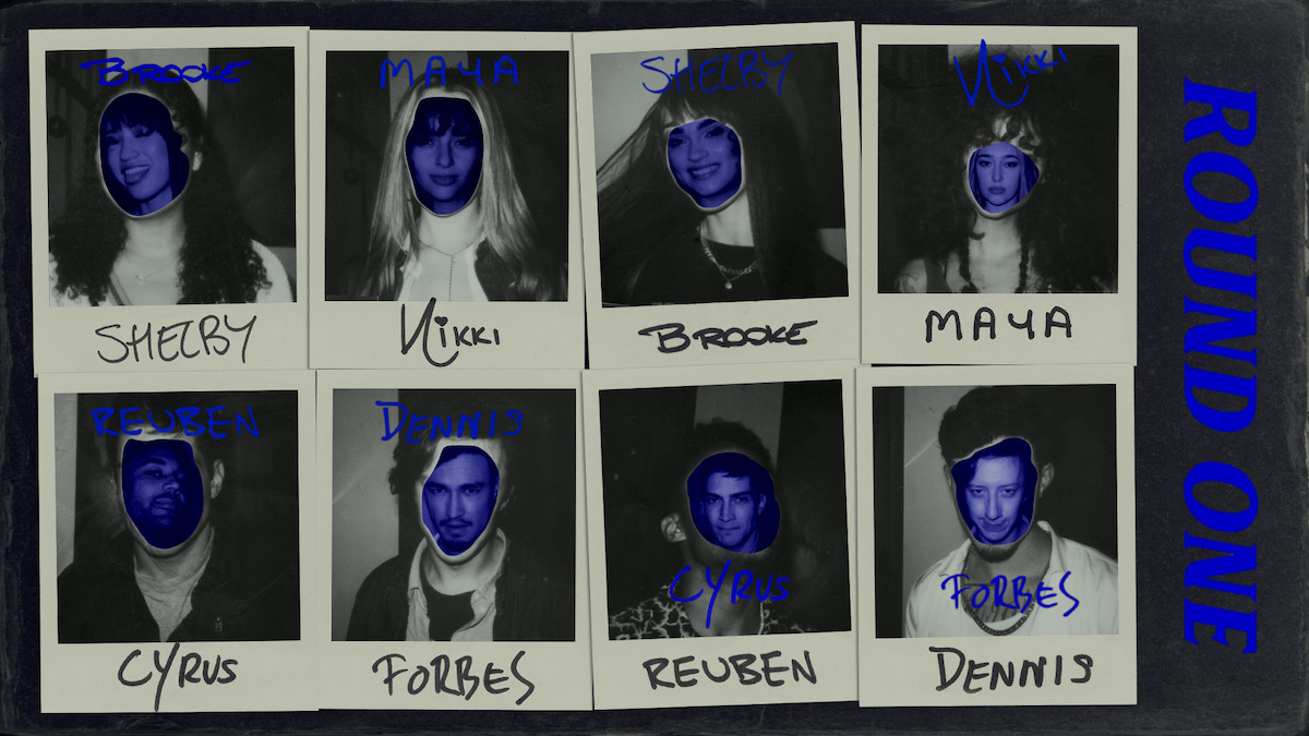 A Polaroid photo collage showing the characters in ‘It’s What’s Inside’ in Round 1 of the game