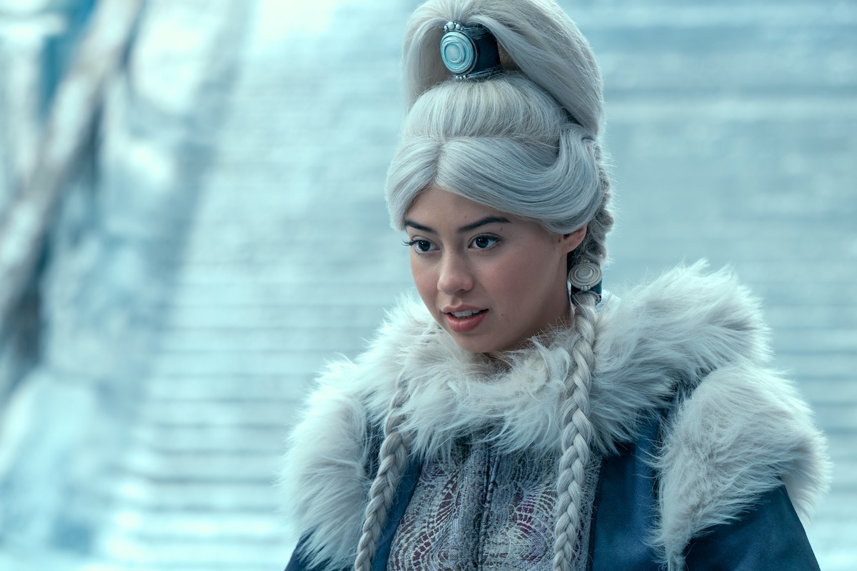Amber Midthunder as Princess Yue wears a blue cloak with white fur in Season 1 of ‘Avatar: The Last Airbender’