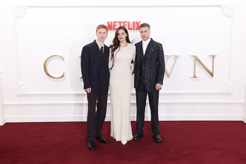 Luther Ford, Meg Bellamy, and Ed McVey attend The Crown finale celebration at The Royal Festival Hall.