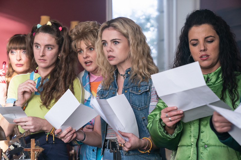 Aunt Sarah (Kathy Kiera Clarke), Orla (Harland), Ma Mary (Tara Lynne O’Neill), Erin (Jackson) and Michelle (O’Donnell) - ‘Derry Girls’ Season 3 Photos