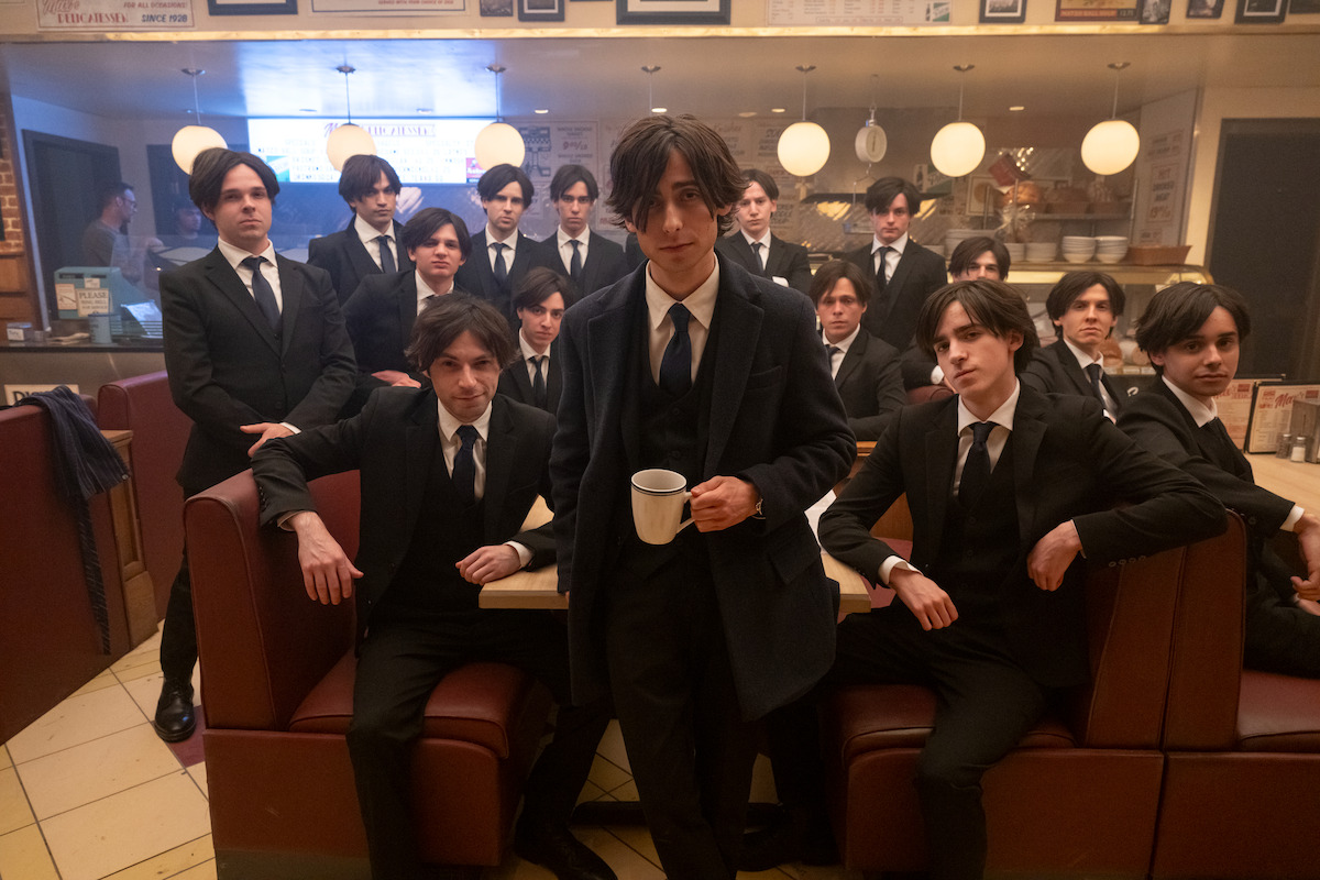 Aidan Gallagher as Number Five of ‘The Umbrella Academy’ series posing with the other “Fives” behind the scenes during production.