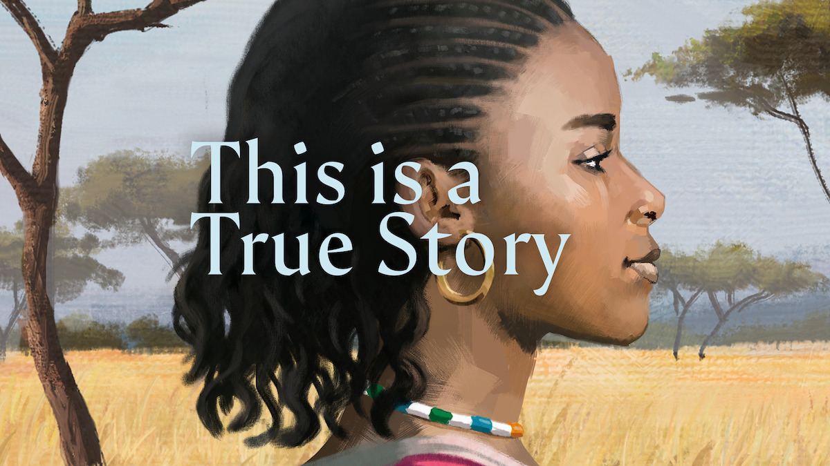 This is a True Story key art - a woman looking to the right with the name of the game superimposed on her image.