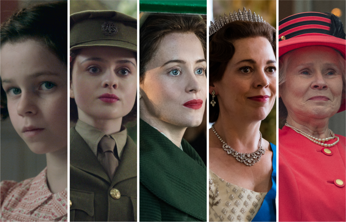 Collage of the 5 actors that have played Queen Elizabeth on ‘The Crown’
