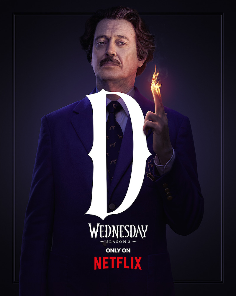Key Art for 'Wednesday' Season 2 featuring Steve Buscemi as Principal Dort.
