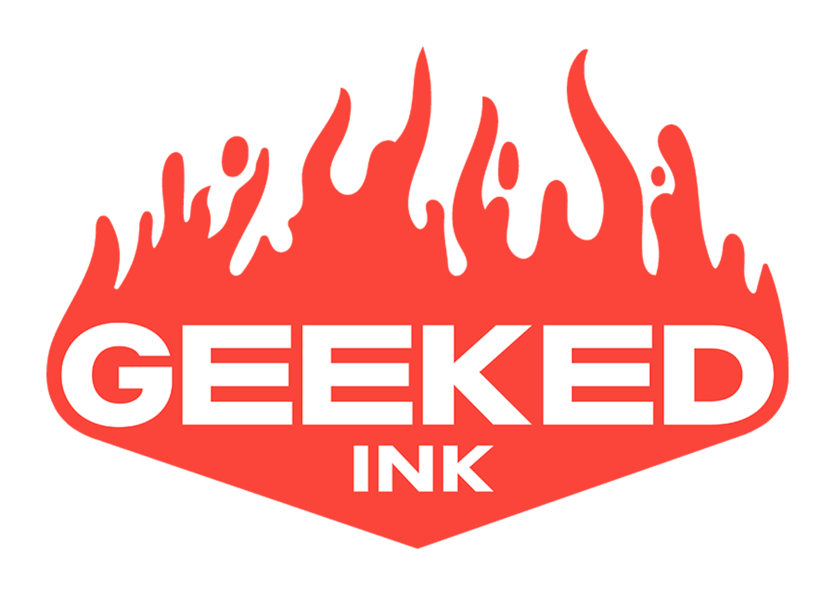 Geeked Ink illustration. Flames around the words geeked ink