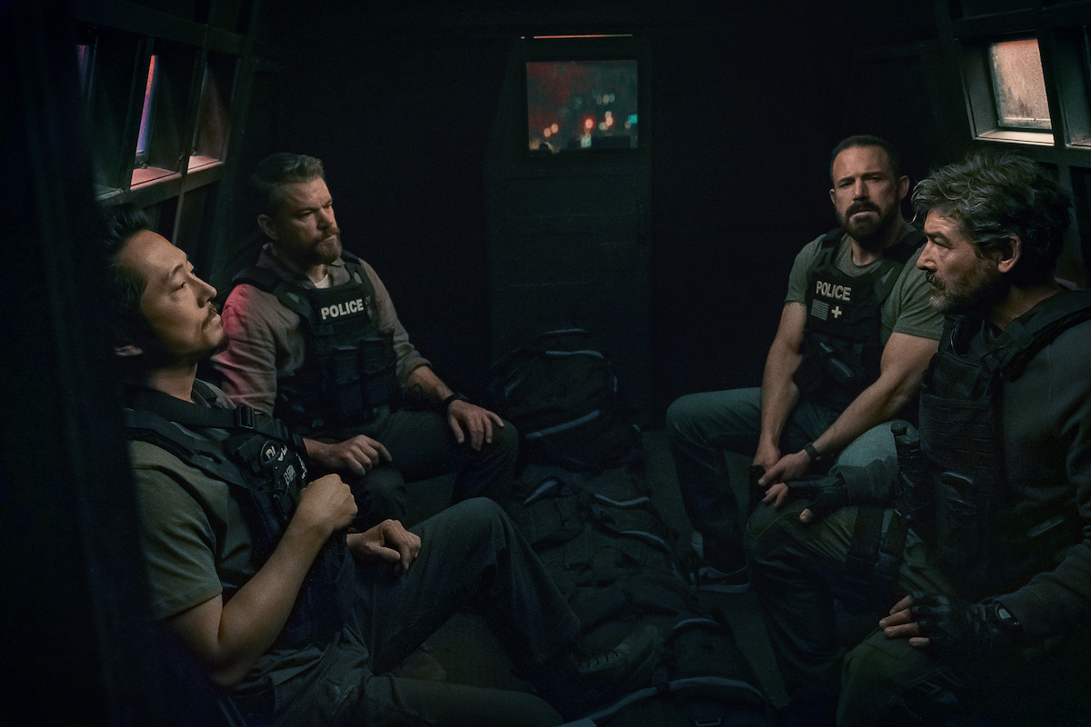 Steven Yeun, Matt Damon, Ben Affleck and Kyle Chandler in ‘The Rip.’