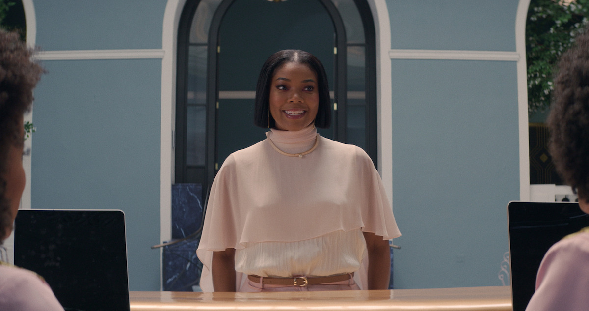 Gabrielle Union wears a pink cape top in 'The Perfect Find.'