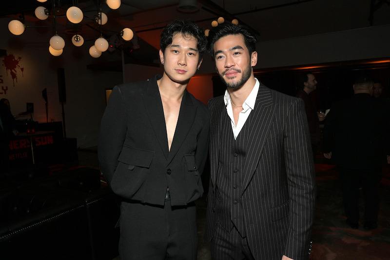 Sam Song Li and Justin Chien pose together for a photo at Netflix's 'The Brothers Sun' Los Angeles Premiere