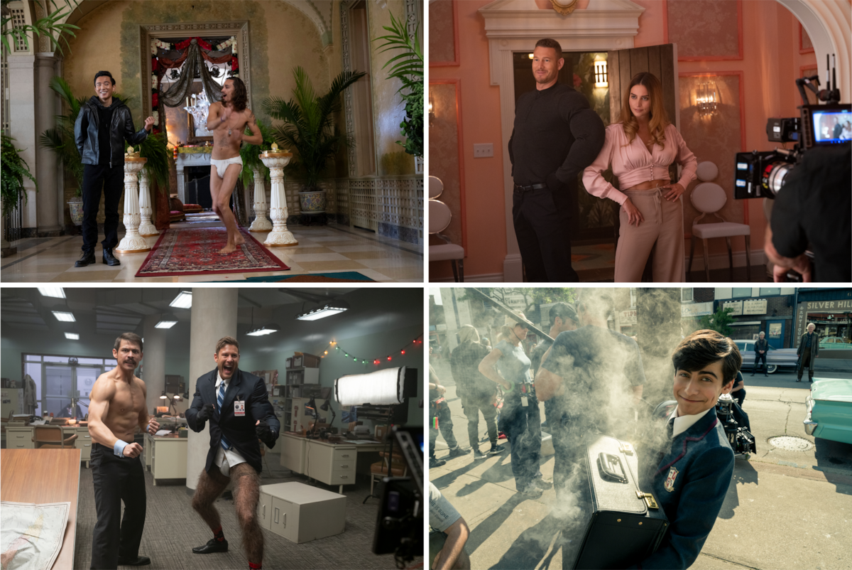 The cast of ‘The Umbrella Academy’ series strike a pose behind the scenes during production.