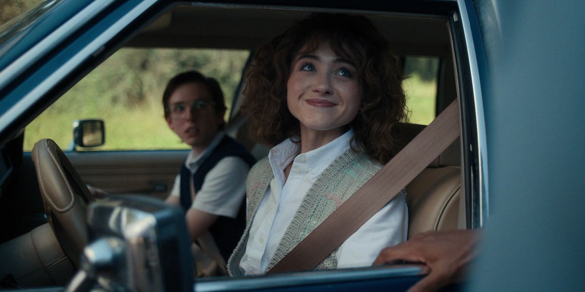 STRANGER THINGS. (L to R) Logan Riley Bruner as Fred Benson and Natalia Dyer as Nancy Wheeler in STRANGER THINGS. Cr. Courtesy of Netflix © 2022