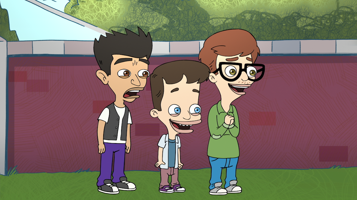Jay Bilzerian voice by Jason Mantzoukas, Nick Birch voiced by Nick Kroll, and Andrew Glouberman as John Mulaney in ‘Big Mouth.’ 