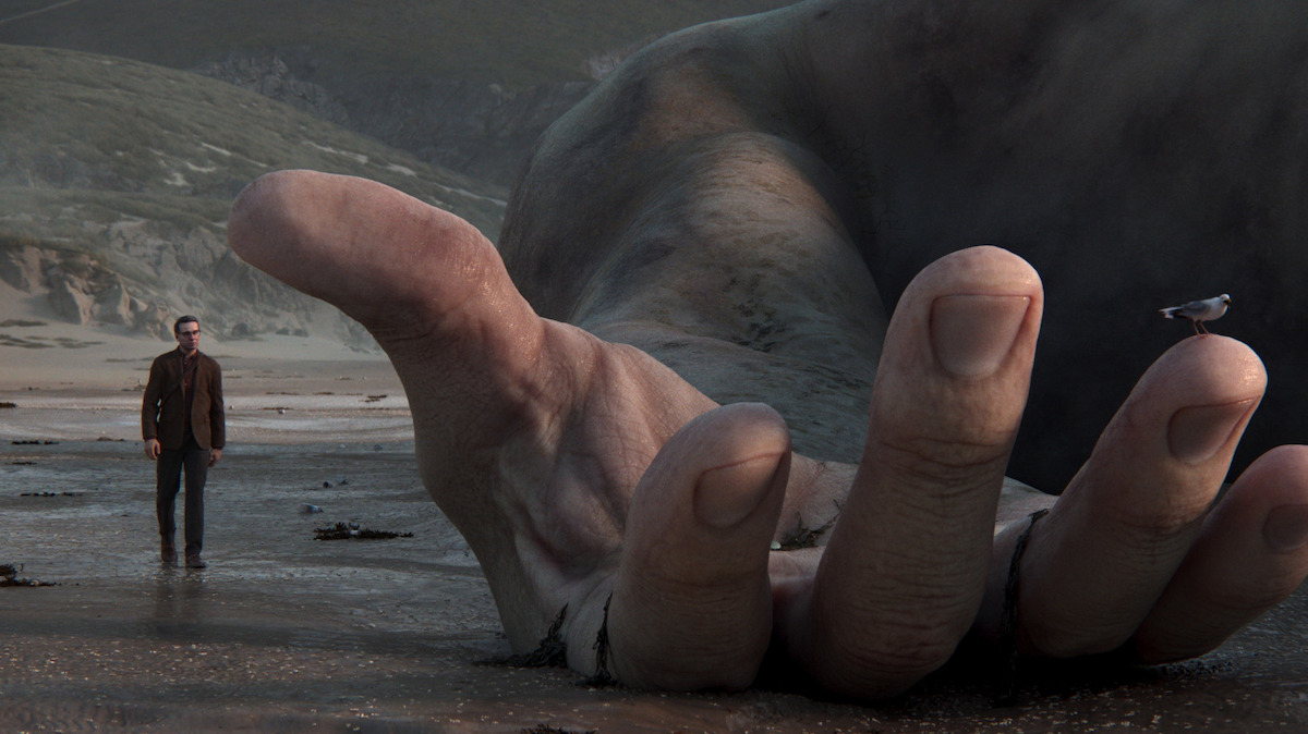A man walks on the beach beside a giant’s body in “The Drowned Giant” from ‘Love, Death, + Robots’ Volume 2