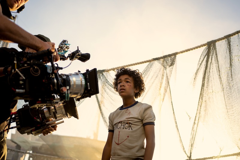 Colton Osorio as Young Luffy filming a scene on the set of Season 1 of 'One Piece.'