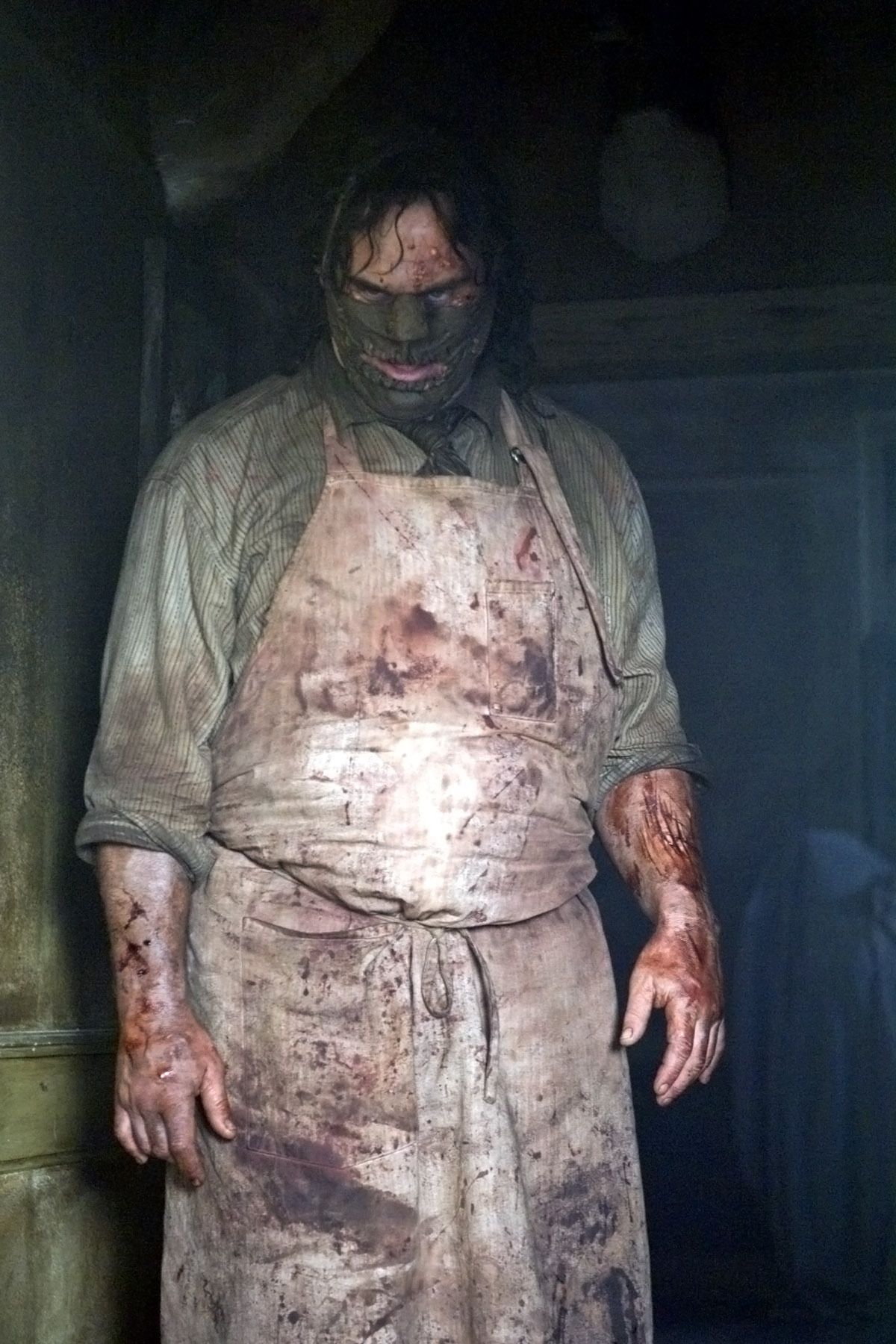 A close up of Leatherface