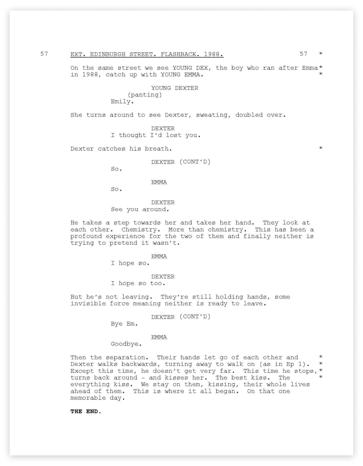 A script excerpt from a One Day scene on the Vennel steps.