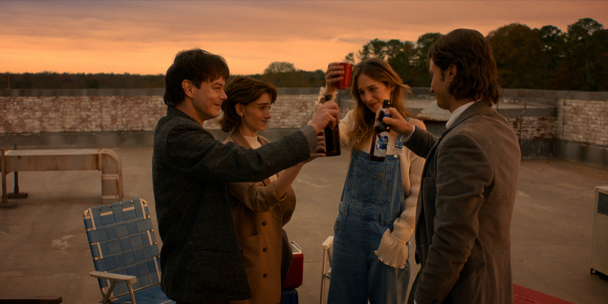 Charlie Heaton as Jonathan, Natalia Dyer as Nancy, Maya Hawke as Robin, and Joe Keery as Steve in ‘Stranger Things 5’