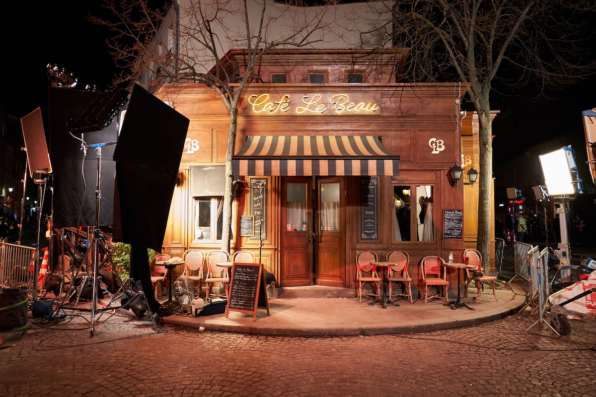 The ‘Café Le Beau’ set for Murder Mystery 2.