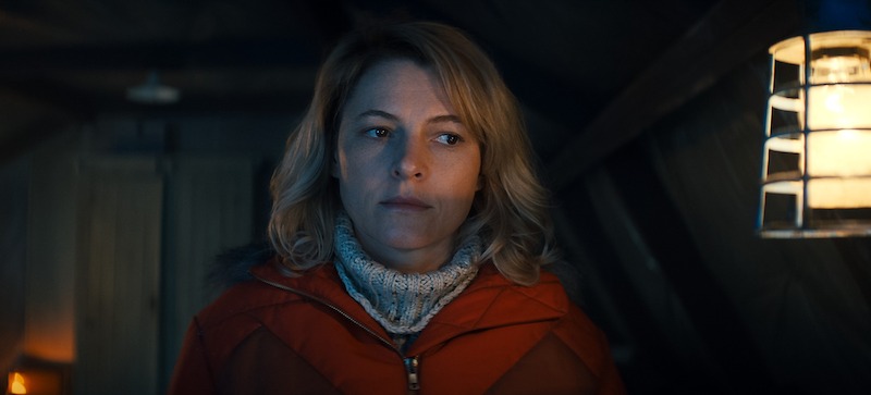 Amy Seimetz as Birdie wears a red coat in Season 3 of 'Sweet Tooth'