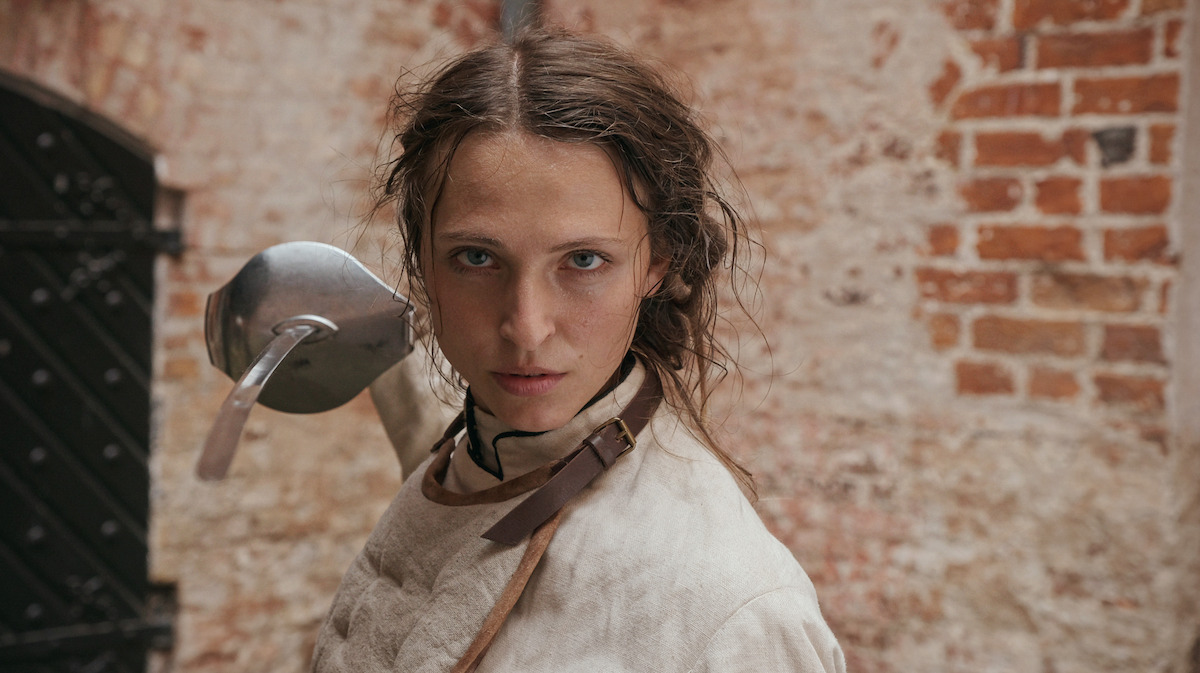 Alice Bier Zandén as Ehrengard in fencing gear in ‘Ehrengard: The Art of Seduction.’