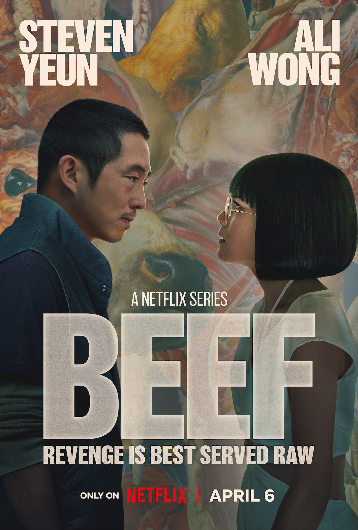 Steven Yeun and Ali Wong stare each other down.