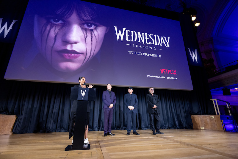 Bella Bajaria, Miles Millar, Alfred Gough and Tim Burton attend the global premiere of 'Wednesday' Season 2, Part 1.