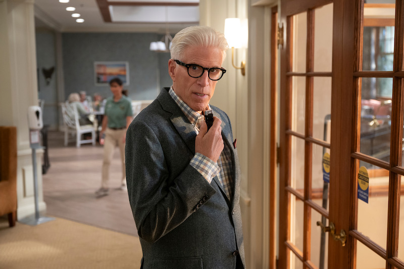 Ted Danson as Charles speaks into a hidden microphone on his shirt in Season 1 of 'A Man on the Inside'