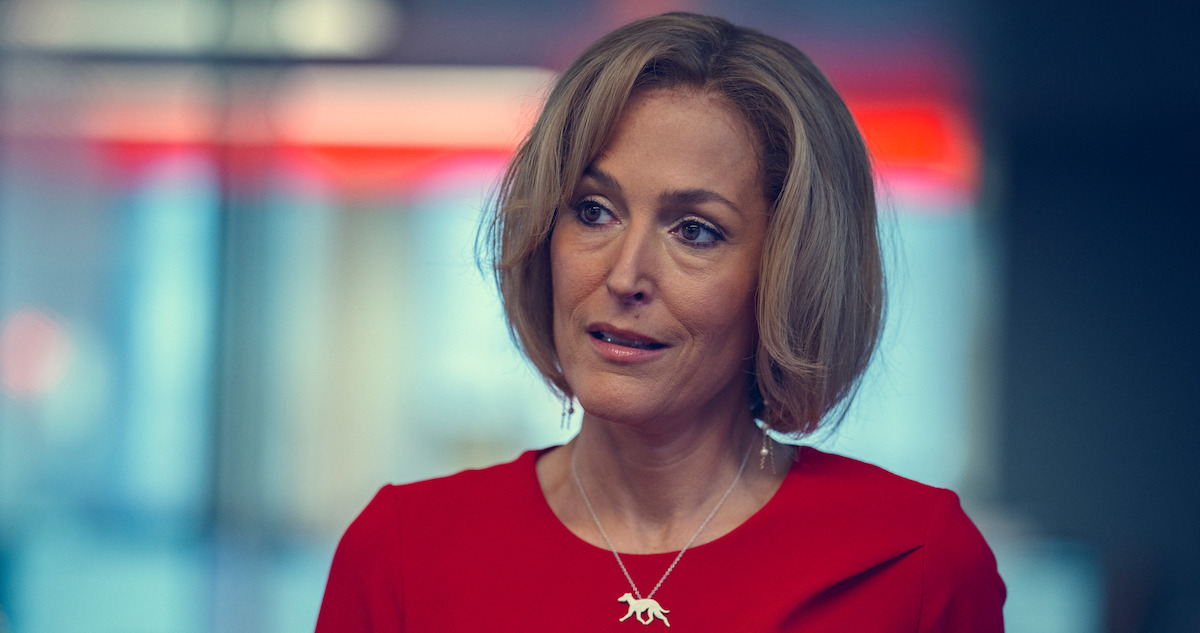 Gillian Anderson as Emily Maitlis in 'Scoop'.