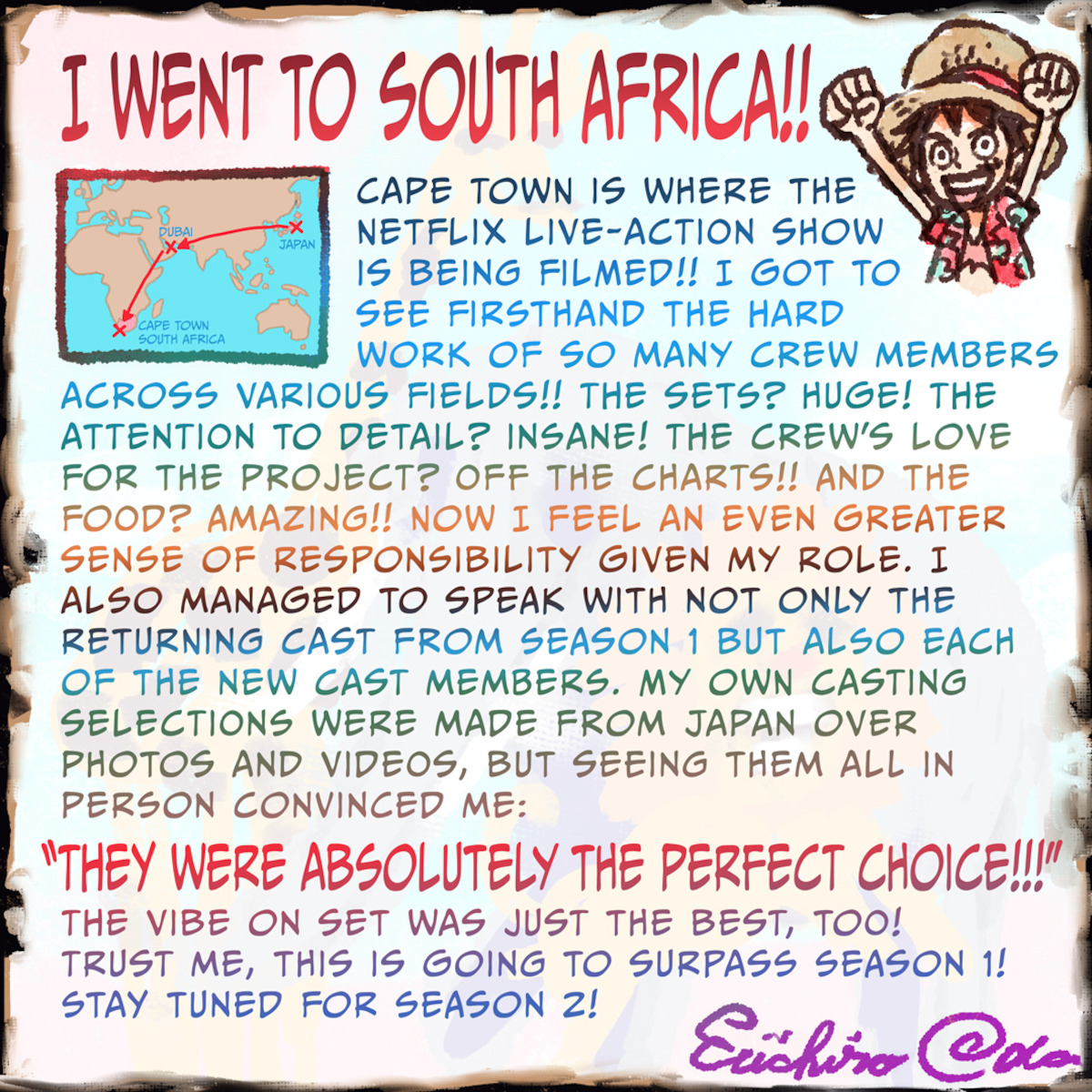 Oda letter from South Africa ‘One Piece’ Season 2 filming.