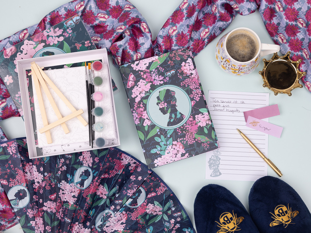 A bird’s eye view of items from the ‘Bridgerton’ collaboration with Izzy & Liv at Target