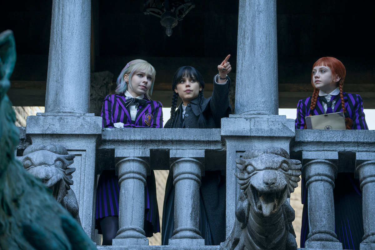 Emma Myers as Enid, Jenna Ortega as Wednesday Addams, Evie Templeton as Agnes in ‘Wednesday’ Season 2.