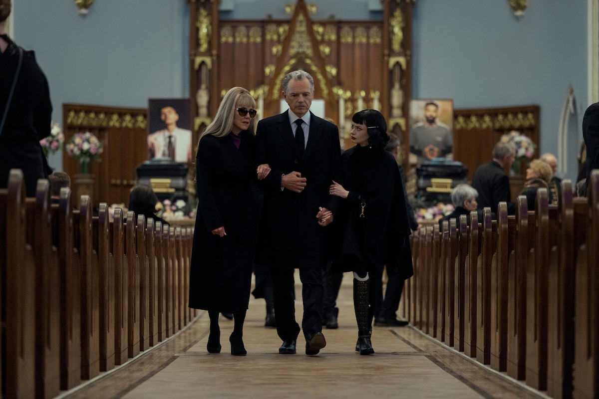 Mary McDonnell as Madeline Usher, Bruce Greenwood as Roderick Usher, and Ruth Codd as Juno Usher in episode 5 of ‘The Fall of the House of Usher.’