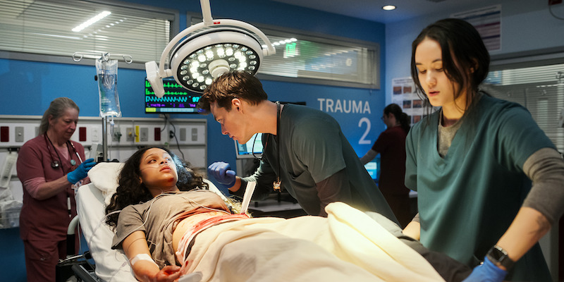 Ash Santos as Nia Washington, Jack Bannon as Tom Cole, and Chelsea Muirhead as Sophie Chan in 'Pulse.'