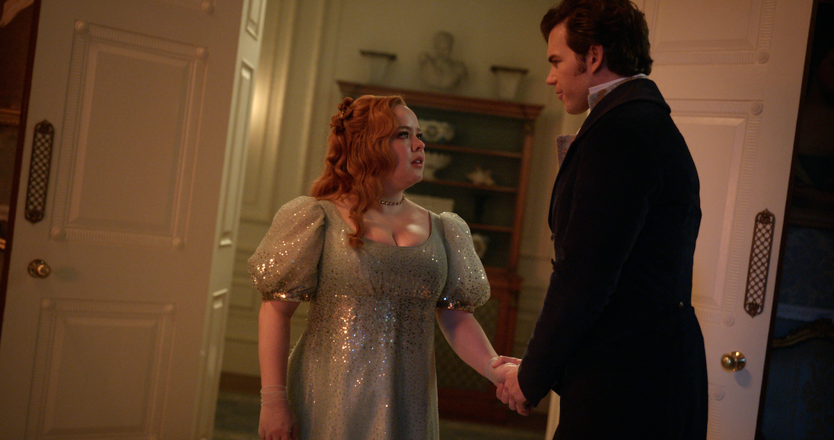 Nicola Coughlan as Penelope Featherington and Luke Newton as Colin Bridgerton in Season 3 of 'Bridgerton'