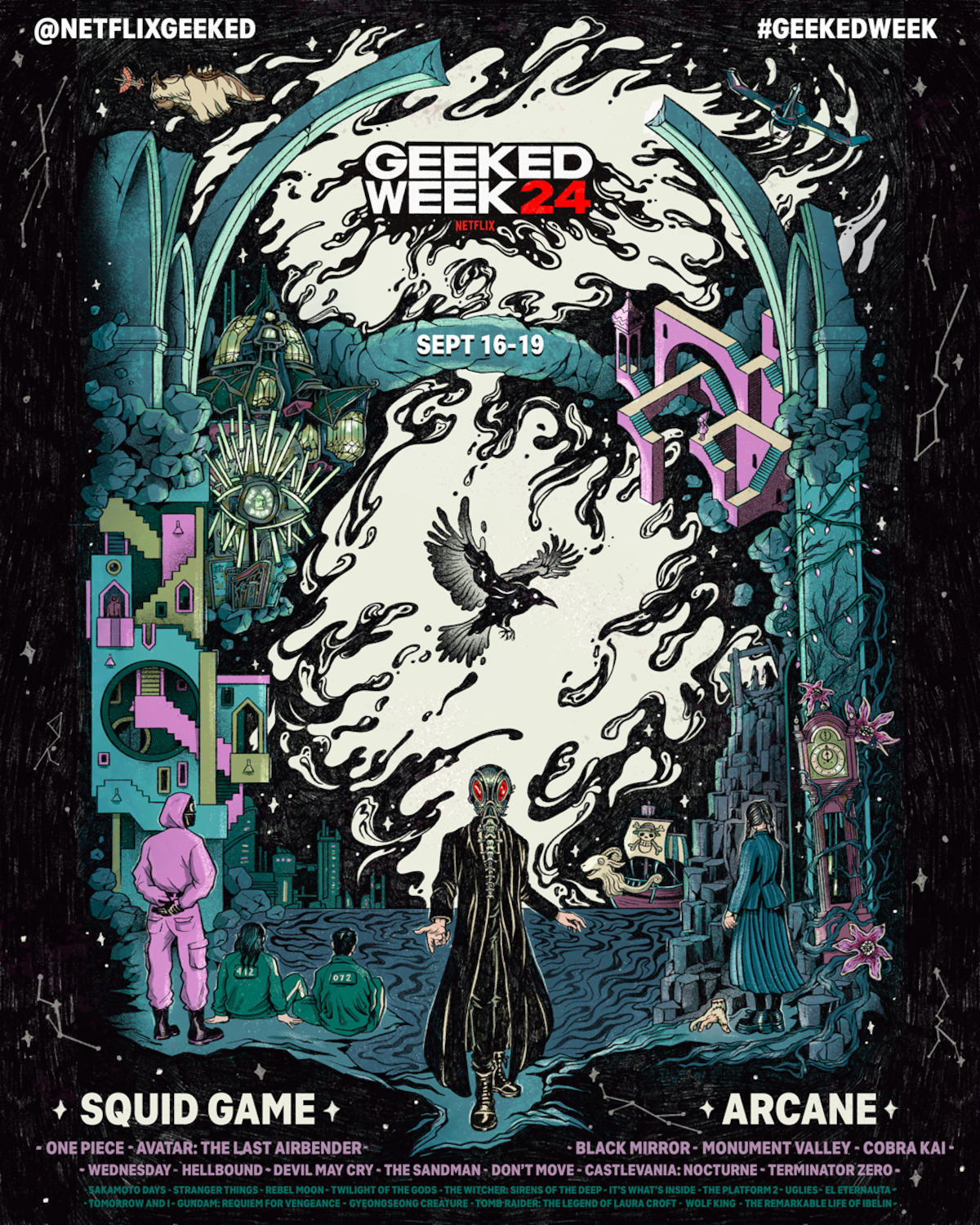Geeked Week Line Up Poster – a collection of characters, and Netflix titles