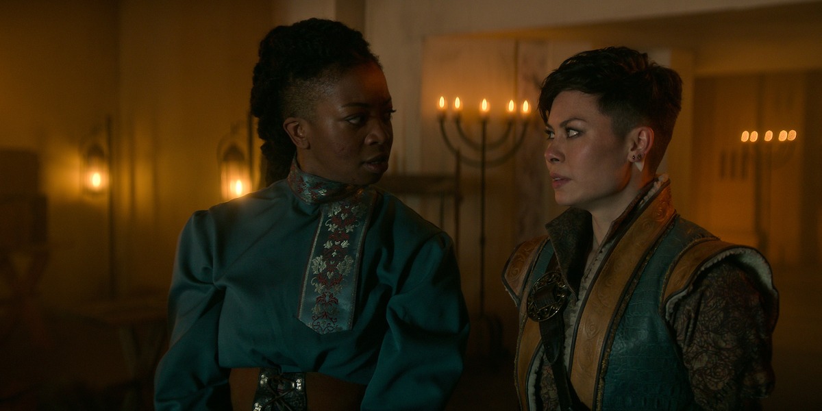 Joanna McGibbon as Nadia Zhabin (left) and Anna Leong Brophy as Tamar Kir-Bataar (right) in Season 2 of Shadow and Bone.