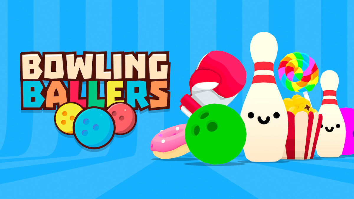Bowling Ballers key art - cartoon bowling ball and pins