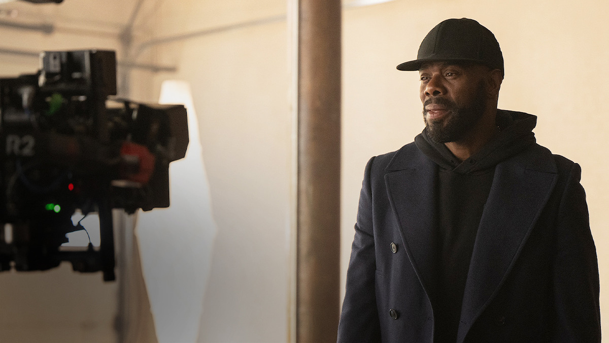 Behind-the-scenes shot of a camera filming Colman Domingo in 'The Madness'