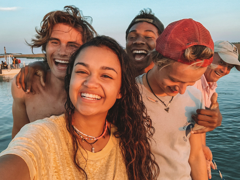 Chase Stokes, Jonathan Daviss, Rudy Pankow and Madison Bailey in Outer Banks Season 1 Behind-the-Scenes Photo Gallery.