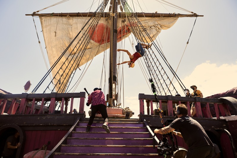 Stunts performed on the deck of a pirate ship in Season 1 of 'One Piece.'