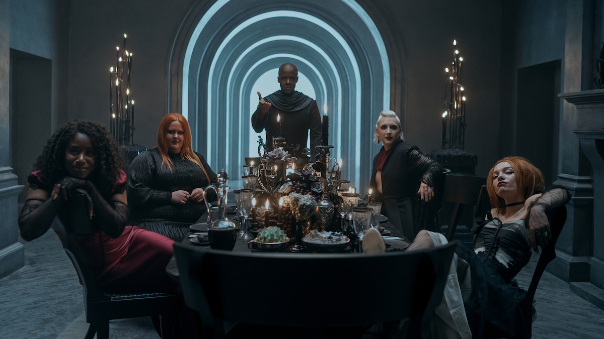 Kirby Howell-Baptiste as Death, Donna Preston as Despair, Adrian Lester as Destiny, Mason Alexander Park as Desire, and Esmé Creed-Miles as Delirium in ‘The Sandman’ Season 2