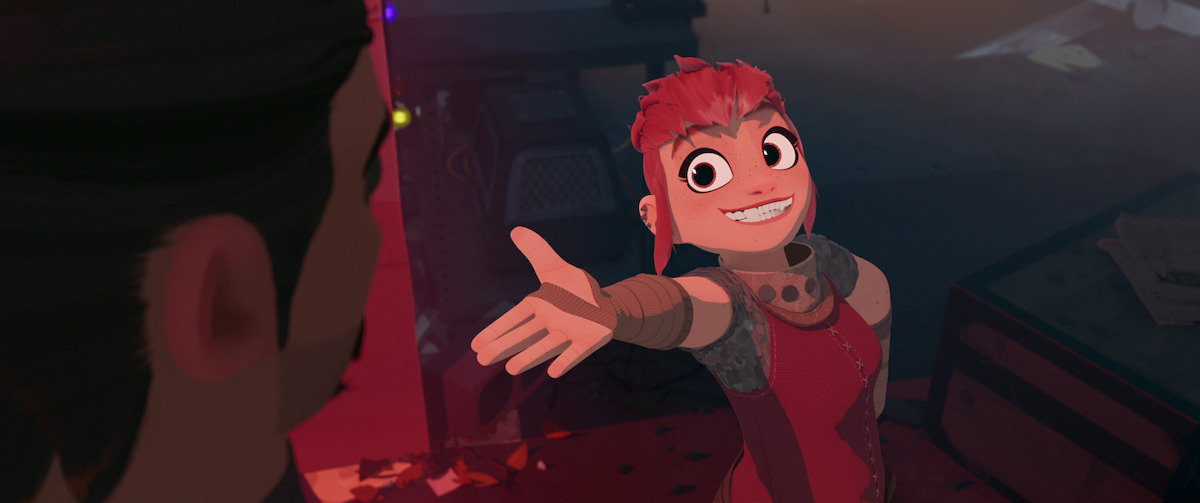 Nimona holds out her hand in a still from ‘Nimona.’