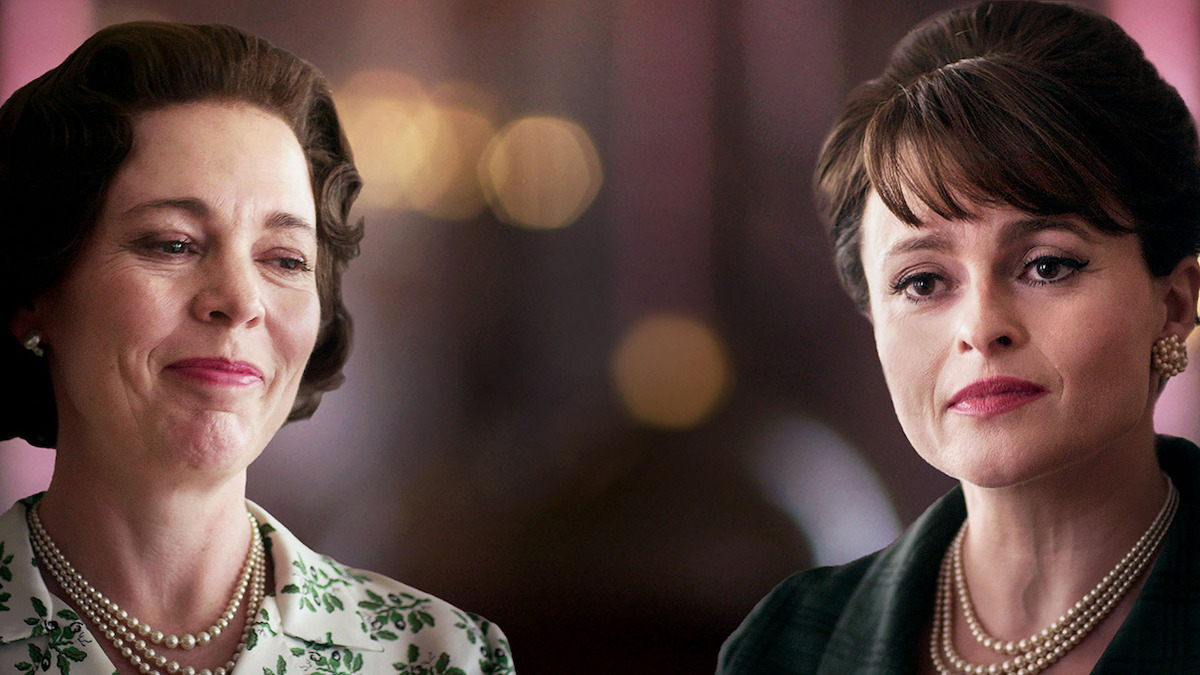 Olivia Colman as Queen Elizabeth and Helena Bonham Carter as Princess Margaret in 'The Crown'