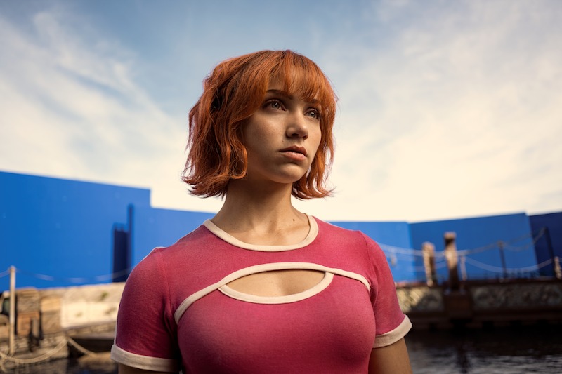 Emily Rudd as Nami filming on the set of Season 1 of 'One Piece.'