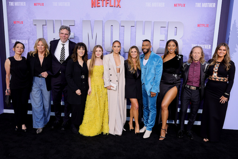 Liz Tan, Molly Allen, Marc Evans, Elaine Goldsmith-Thomas, Lucy Paez, Jennifer Lopez, Niki Caro, Omari Hardwick, Yvonne Senat Jones, Paul Raci and Courtney Baxter at 'The Mother' premiere.