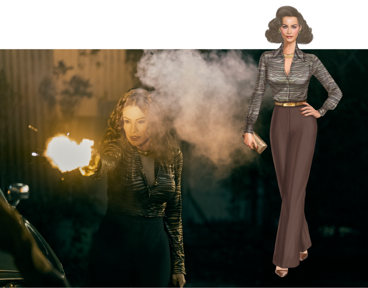 Sofía Vergara as Griselda firing a gun.