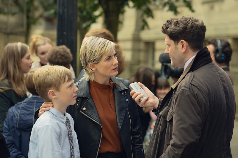 Toby Eden, Jodie Whittaker, Matthew James Hinchliffe in 'Toxic Town'.