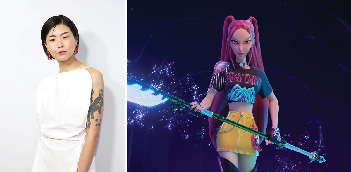 Diptych featuring a headshot of May Hong and an animated still of Mira in ‘Kpop Demon Hunters’