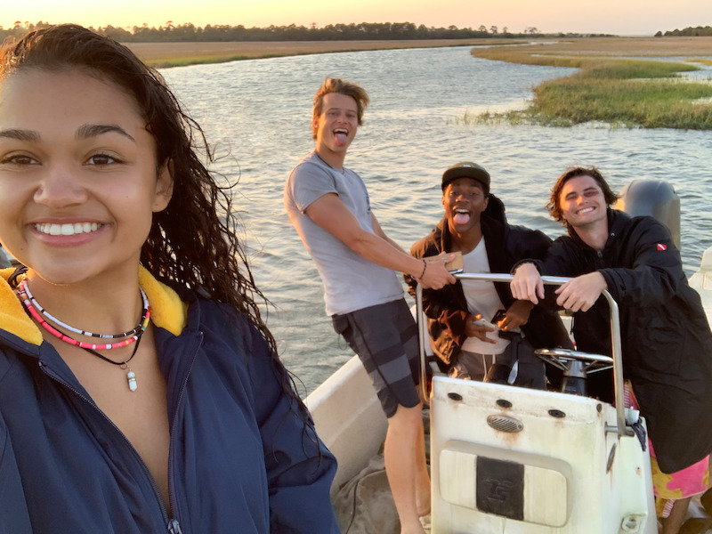 Jonathan Daviss, Rudy Pankow, Madison Bailey and Chase Stokes in Outer Banks Season 1 Behind-the-Scenes Photo Gallery.